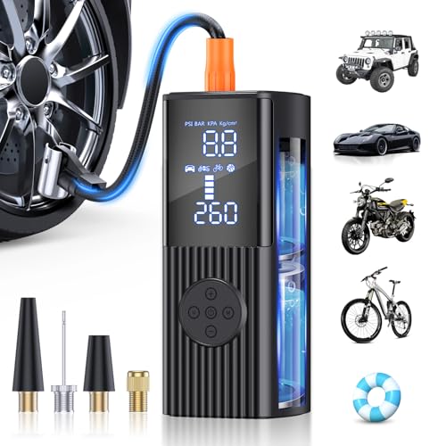 Hafuloky Tire Inflator Portable Air Compressor, 180PSI Cordless Air Pump with Digital Gauge, LED Light and Auto Shut-Off Function, 3X Faster Air Compressor for Car, Motorcycle, Bicycle, Ball