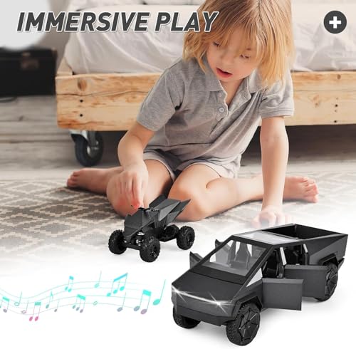 Image of 1:32 Tesla CyberTruck - Black Alloy Diecast Pullback Metal Car Toy with Sound Light & Opening Doors - Great Gift Toy for Kids