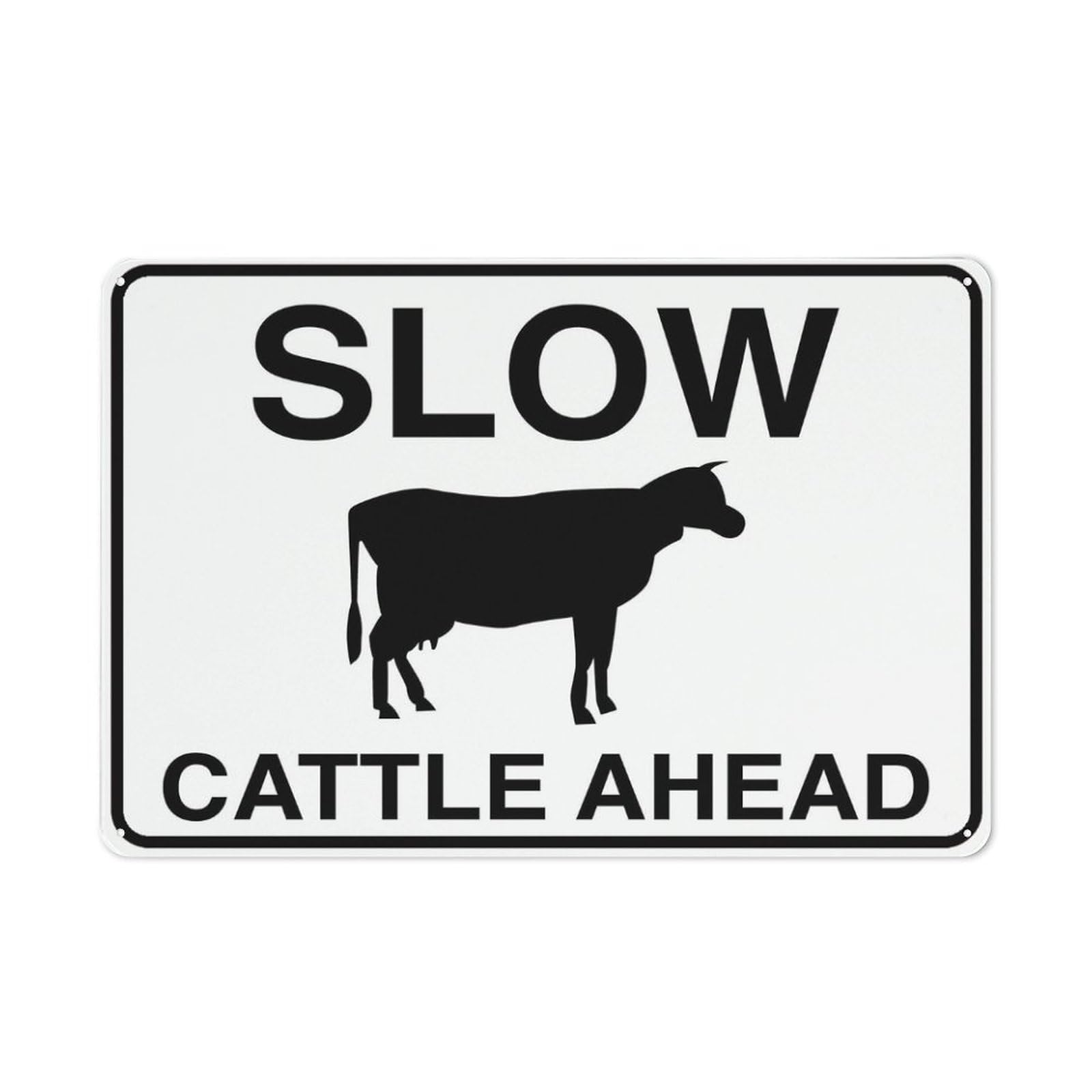 Slow Cattle Ahead White Long Sign 8X12 Inch Rust Free Aluminum Easy To Read & Sturdy Keep Out Outdoor Metal Signs For Home Farm Yard