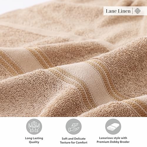 Image of LANE LINEN 100% Cotton Bath Towels Set of 4 (30 inchx60 inch) - Zero Twist, Cotton Bathroom Towel Sets - Quick Dry, Highly Soft & Absorbent Large Shower Towels for Bathroom - Sustainabaly Produced - Taupe