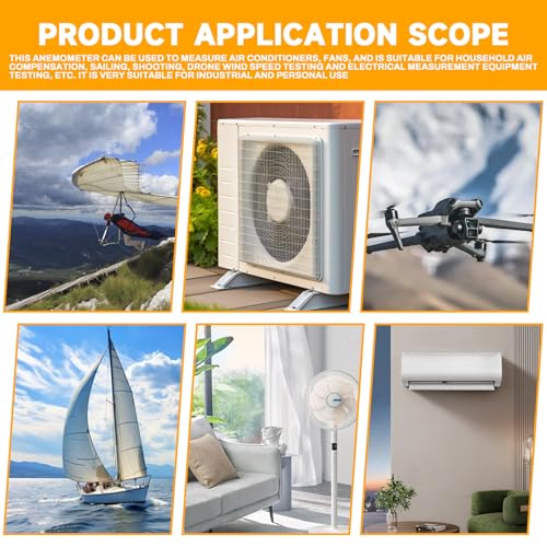 DewinLVD Handheld Windmesser, Digitaler Windmesser 0-30m/s Messung von Windgeschwindigkeit Maximal-Durchschnitts- Echtzei Windmessgerät mit Thermometer Wind Speed Meter für Windsurfen Segeln Drohne