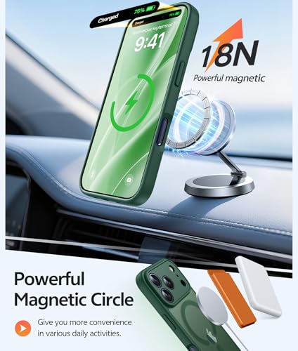 Image of FNTCASE for iPhone 17 Pro Max Case: [Compatible with Magsafe] Translucent Matte Cases with [Full Camera Protection] [Screen Protector] Military Grade Shockproof Protective Phone Cover - Green