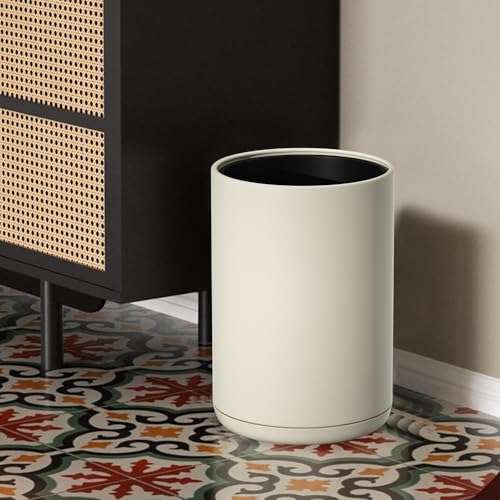 Image of 2.1 Gallon /8L Bathroom Trash Can, Round, Modern, Open Top Waste Basket, White Metal Garbage Can, for Bedroom, Hotel, Kitchen, Office, Home (White)