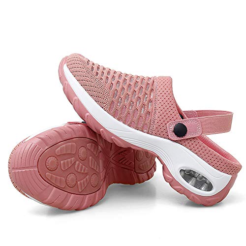 Image of Trsorini Mules Clogs for Women Summer Air Cushion Platform Mesh Mules Sneaker Sandals for Female Lightweight Beach Shoes Outdoor Slippers Walking Shoes