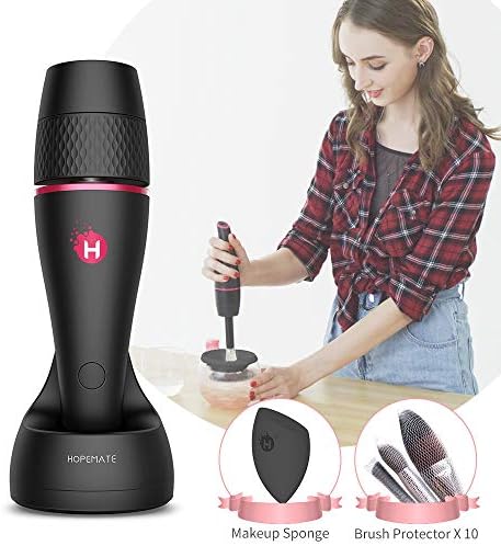 Makeup Brush Cleaner, HOPEMATE Electric Makeup Brush Spinner Dryer Cleaning Machine, Cleanse Cosmetics, Dusts with Unique Design, 1 Adaptor for All Size Make up Brushes (White)