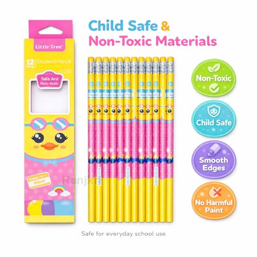 Image of Premium HB Wood Pencils Set for Kids - Pack of 12 Dark Graphite Pencils with Eraser Toppers, Non-Toxic Triangular Grip for Smooth Writing, School Return Gift