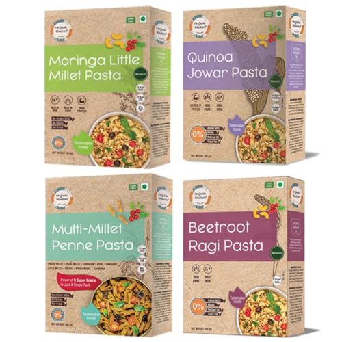 Organic Wisdom Millet Pasta Combo | Pack of 4 | Multi Millet, Moringa, Beetroot Ragi & Quinoa Jowar | 180g Each | No Maida, No MSG | High Protein & Fiber