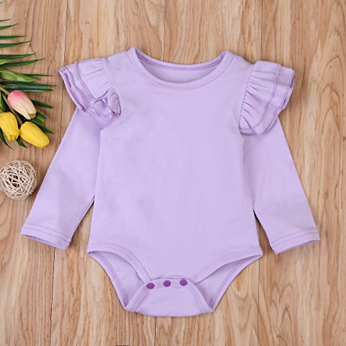 Infant Baby Girl Basic Ruffle Long Sleeve Cotton Romper Bodysuit Tops Clothes3