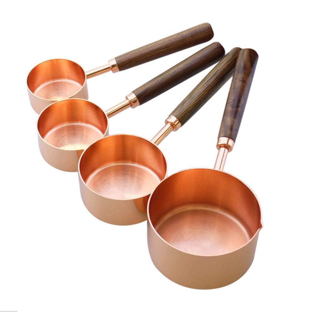 DUORUI Measuring Spoons and Cups Set Stainless Steel Metal for Baking Cooking Bartending Measurement Tool for Liquid Flour with Wooden Handle