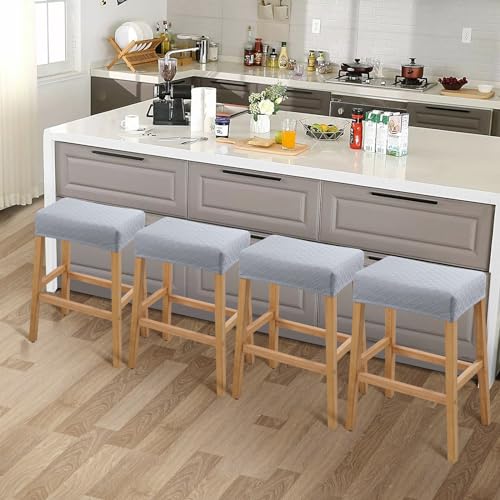 Image of YISUN Stool Covers Rectangle - 4 Pack Stretch Waterproof Saddle Seat Cover Counter Bar Stools Bar Chairs Covers Kitchen Island Chairs Cushion Protector