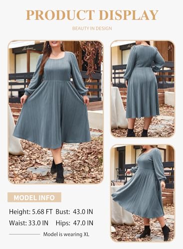 Eytino Womens Plus Size Dress Square Neck Long Sleeve Midi Sweater Dresses with Pockets(1X-5X)3
