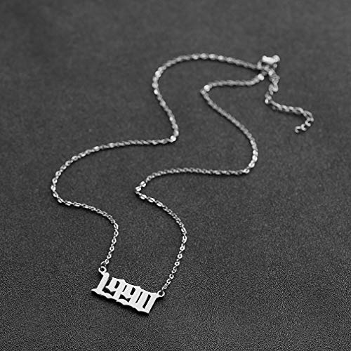 SKQIR Birth Years Necklace,Initial Year Number Pendant Necklace Birthday Gift Charm Friendship Old English Arabic Mumerals Stainless steel Necklace Jewelry for Women Girl4