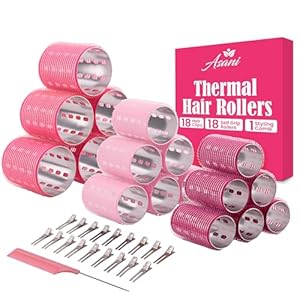 Thermal Rollers for Hair – 37pc Set – 18 Self-Grip Hair Rollers with 18 Clips and Styling Comb – Aluminum Thermal Hair Rollers for Volume and All-Day Curls – For Short, Medium, and Long Hair (Large)