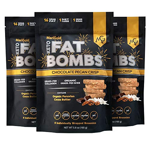 MariGold Keto Fat Bombs - Chocolate Pecan Crisp - Low Carb Collagen Rich Grass-fed Ghee Organic Cocoa Butter Gluten-Free Non-GMO (3 bags 5 Servings each) No Weird Aftertaste