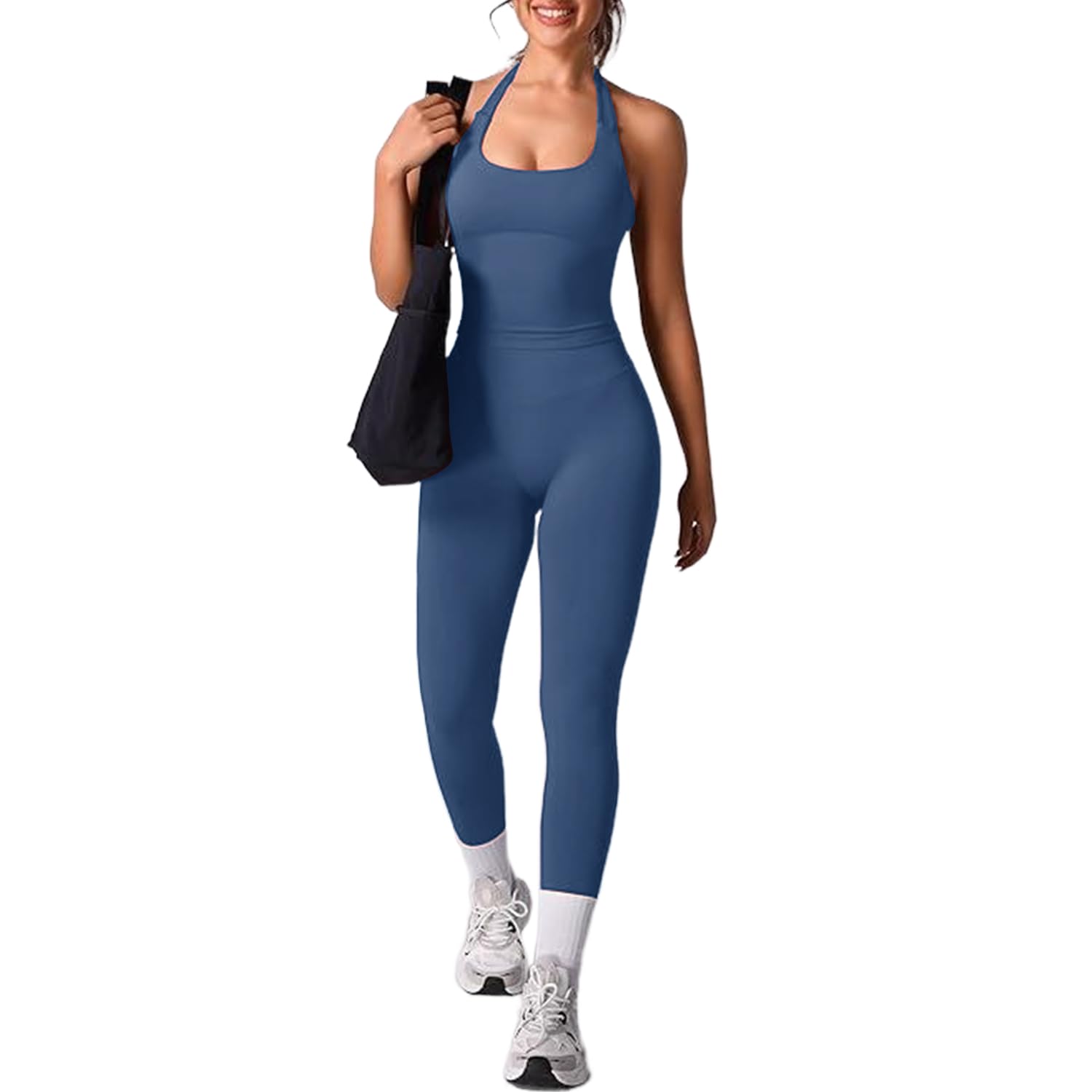 JN JANPRINT Conjuntos de gimnasio para mujer, 2 piezas, brasier deportivo sin espalda, parte superior halter, leggings ocultos, trajes de yoga, trajes de entrenamiento