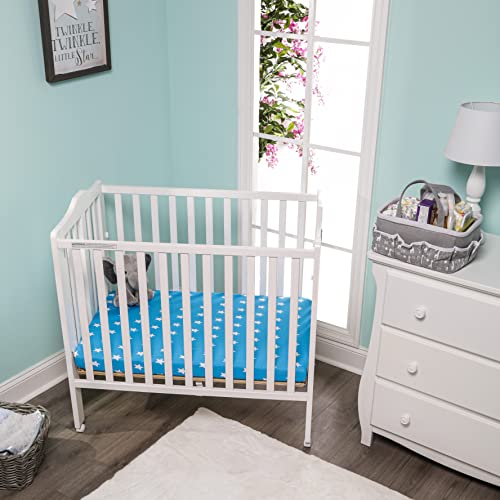 Image of EVERYDAY KIDS 2 Pack n Play Mattress Sheets - 100% Jersey Knit Cotton Soft Portable Crib for Boys with Blue Gray Celestial Star and Cloud Designs; Pk Playpen or Mini Fitted Sheet Set Stars /Clouds
