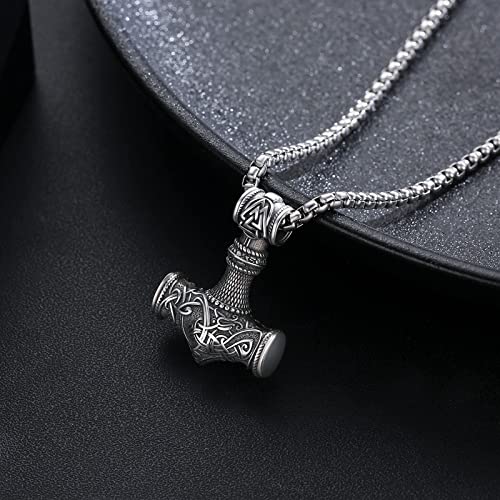 925 Sterling Silver Thors Hammer Mjolnir Necklace Norse Viking Jewelry with Stainless Steel Chain2