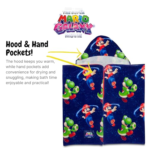 Image of The Super Mario Galaxy Movie Kids Super Soft Bath /Pool /Beach Soft Cotton Terry Hooded Towel Wrap, 24 in x 50 in, Mario & Luigi, (100% Officially Licensed Product) By Franco
