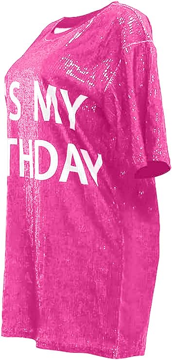 Its My Birthday Dress Women Sequin Party Outfit Shirt Sparkly Glitter Casual Sexy Nightclub Party T-Shirts Tops Dress4