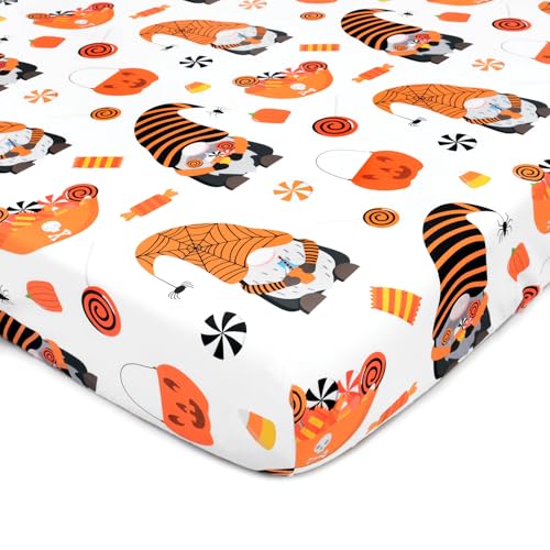 Image of JISEN Halloween Fitted Crib Sheets for Boys Girls 52x28 Inch Gnomes