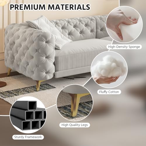Image of KCGKCG 97.7 inch Sleeper Sofa Bed, Velvet Sectional Couches for Living Room /Bedroom, 3 in 1 Pull Out Couch Bed, Convertible Sectional Couch loveseat Sofa with Movable Ottoman, Light Grey