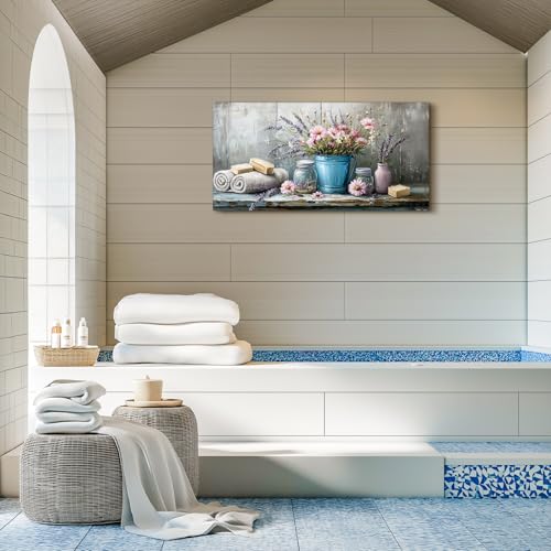 SERIMINO Still Life Flower Wall Art, Vintage Bathroom Large Wall Decor, Rustic Aesthetic Kitchen Pictures, Cottagecore Decorations for Bedroom Dining Room Laundry Room Canvas Art Prints 20"X40"