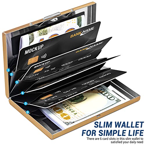 YINHEXI Business Card Holder Case Wallet for Men and Women, Metal Minimalist Slim Credit Card Wallet with Stainless Steel RFID Blocking for Men and Women (Bronzed)2