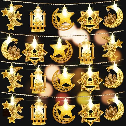 YIChongDan Ramadan Lights Decoration 3M 20 LED Ramadan String Lights Eid Mubarak Decoration Star Moon Lights for Eid Party Home Garden Indoor Outdoor Battery Opeatrated