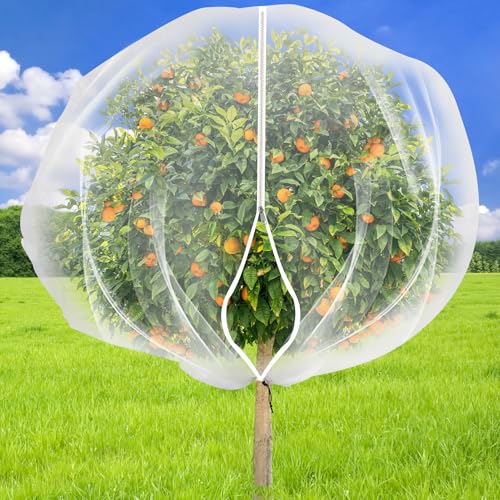 9.8 x 9.8 ft Large Fruit Tree Netting Cover with Zipper and Drawstring,Garden Insect Netting Plant Cover Transparent Bird Plant Barrier Flower Fruit Mesh Screen for Preventing Deer Squirrel Bug