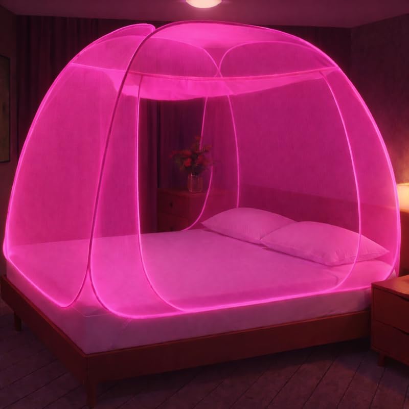 Image of TYF Mosquito Net for Bed Made with Polyester Material | Foldable Mesh Design | Lightweight and Portable Structure | Carry for Indoor Sleeping Spaces, Pink (6.15 Feet X 6.15 Feet) Double Bed