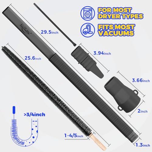 Image of Holikme Dryer Vent Cleaner Kit, Vacuum Hose Attachment, 2-Piece, Black
