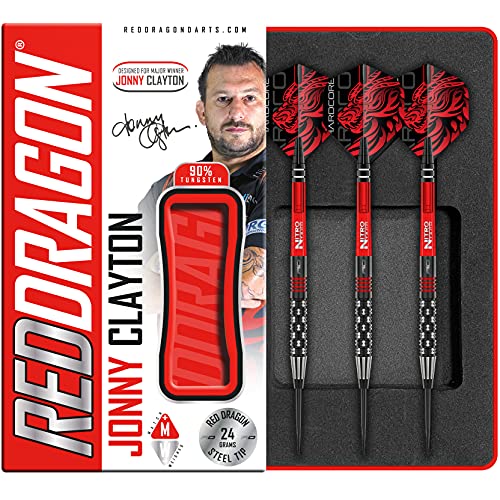 RED DRAGON Jonny Clayton PL Special Edition 24 Gram Tungsten Darts Set including Flights and Shafts (Stems)