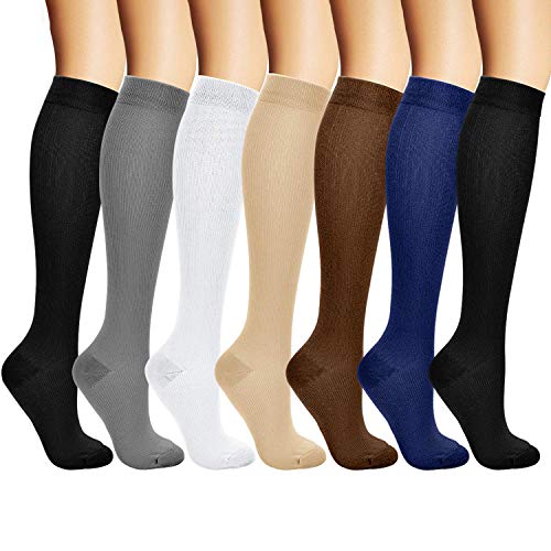 arteesol Chaussettes de Compression 7 Paires Femmes Hommes Bas Design Confortable et Durable pour Le Sport et Le Plein air, Le vol et Les Voyages, Les Soins Infirmiers et la Grossesse (Coloré, L/XL)