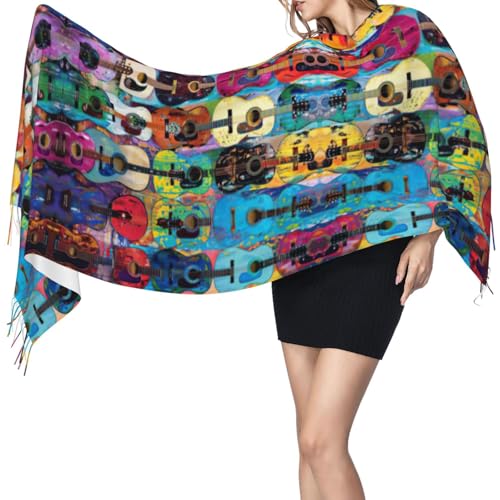 Color Acoustic and Guitars print Cashmere imitation tassel shawl Warm tassel scarf poncho shawl clothing accessory3