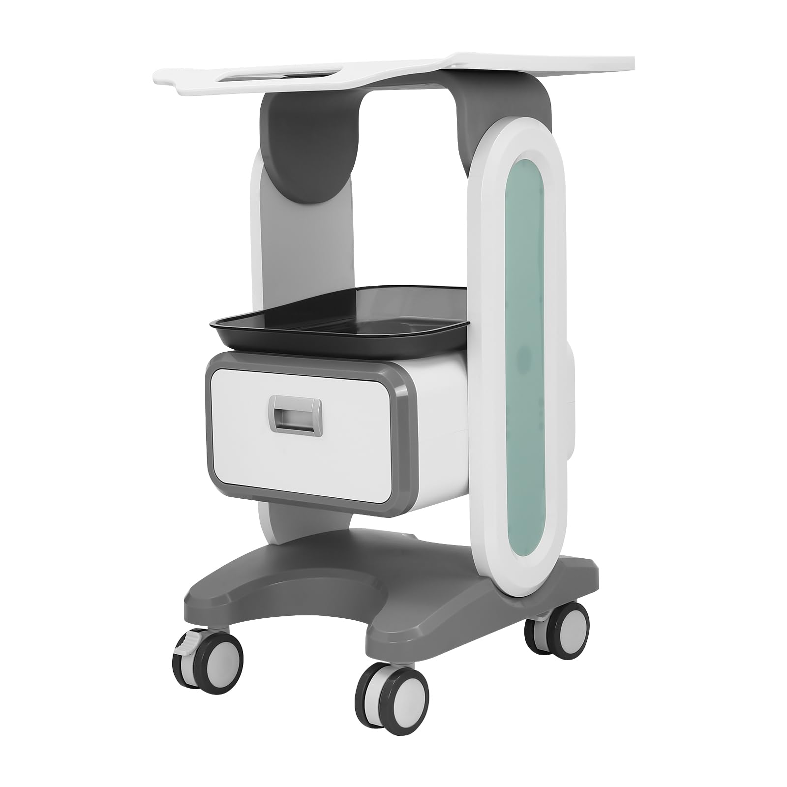 Kosmetikwagen mit 3 Etagen & 2 Schubladen, Profi Rollwagen für Salon & Klinik, Mobiler Behandlungswagen aus ABS-Material, 50kg Tragkraft, Servierwagen 41x41x67cm, Weiß-Blau