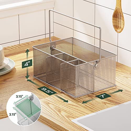 FURNINXS Utensil Caddy, Cutlery Silverware Caddy with 4 Compartments, Mesh Flatware Holder Organizer Perfect for Home, Kitchen, Countertop, Party, Camping, Outdoor and Restaurant (Silver) by Partyreal - Used condition - Image 4