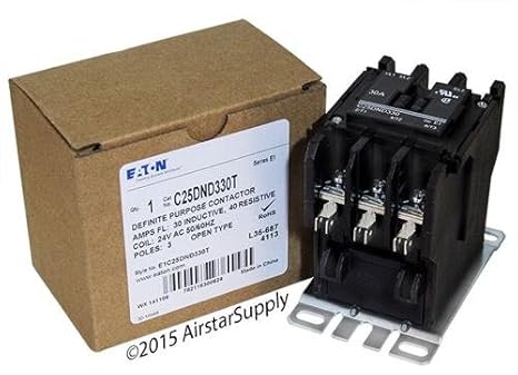 Square D 8910DPA33V14 - Replaced by Eaton / Cutler Hammer C25DND330T 50mm DP Contactor , 3-Pole , 30 Amp , 24 VAC Coil Voltage