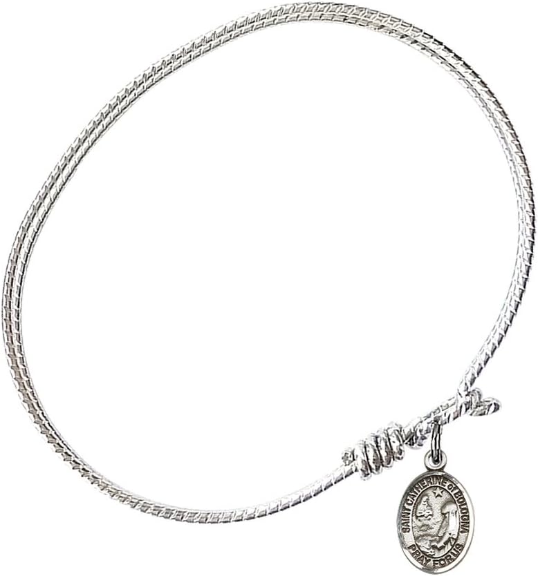Oval Eye Hook Bangle Bracelet w/St. Catherine of Bologna in Sterling Silver
