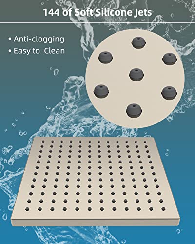 Hibbent Thickness Metal Rain Shower Head, 12 Inch High Pressure Shower Heads, Square Large Bathroom Rainfall Shower Head With Adjustable Brass Ball Joint, Waterfall Full Body Coverage, Brushed Nickel #TOP3