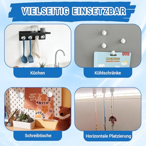 ALONK 10 Stück Mini Magnethaken Weiß, Kunststoff Magnethaken Extra Stark für Büro, Klassenzimmer und Küche (12mm Durchmesser x 18mm Groß)