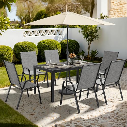 Pamapic Outdoor Dining Sets for 6, Rectangular Steel Slat Table