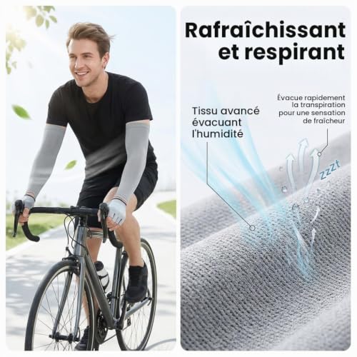 Manchettes Bras Anti UV Protection Tatouage Homme Femme 4 pièces, Manchons de Compression Respirants pour Sports, Running, Volley, Golf, Fitness, Protection Solaire Élastique, Manchettes Sportives – vue 7