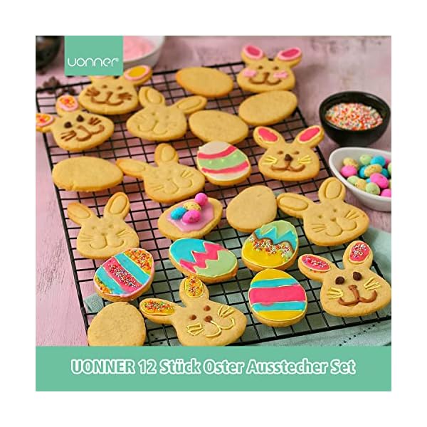 UONNER Cortador de galletas de Pascua, 12 unidades, cortador de galletas de Pascua, conejo, cabeza de conejo, zanahoria, polluelo, huevo, narciso, hoja, mariposa, cruz - Imagen 6
