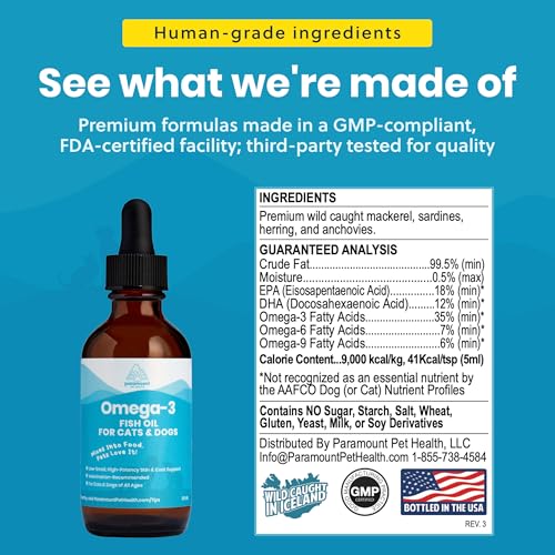 image for Paramount Pet Health Wild-Caught Omega 3 Fish Oil for Dogs & Cats, Liq