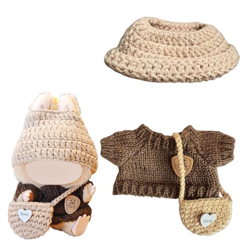 Vêtement poupée 15 cm fait main en lot de 3 pulls et accessoires crochet