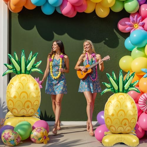 Image of PHOGARY 2 Pcs Big Pineapple Balloons, 59 Inch Standing Inflatable Pineapple Fruit Foil Balloon for Luau Hawaiian Tropical Summer Aloha Party Decoration Birthday Fruit Themed Party Supplies