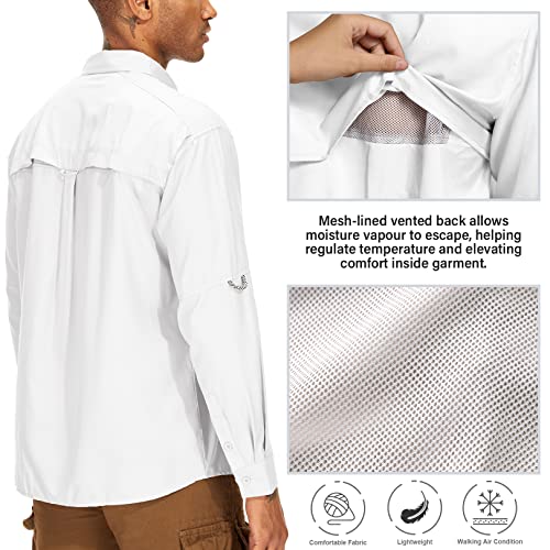 Asfixiado Mens Safari Shirts Long Sleeve Fishing Uv Protection Upf 50+ Outdoor Quick Dry Camping Travel Hiking Shirt #5069 White-L #TOP2