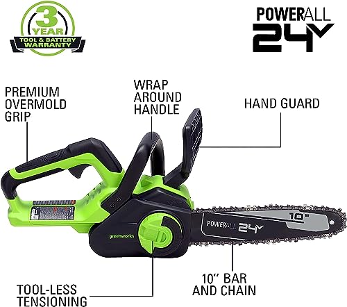 Image of Greenworks 24V 10 inch Cordless Compact Chainsaw (Great For Storm Clean-Up, Pruning, and Firewood / 200+ Compatible Tools), Tool Only