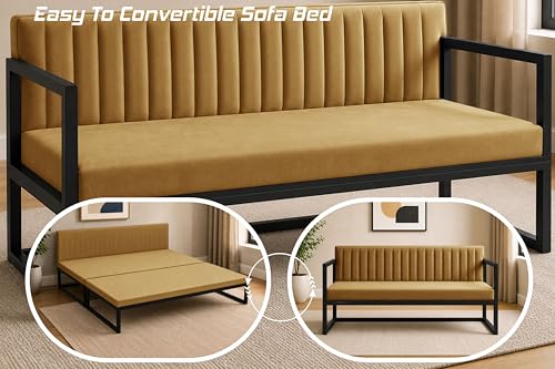 Image of Metal Sofa Cum Bed for Living Room | Modern Industrial Design Metal Frame 3 Seater Sofa Bed for Home, Office & Lounge-Golden