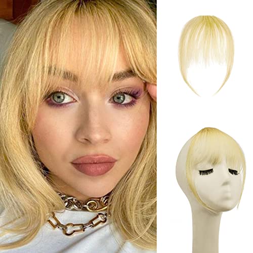 Bangs Hair Clip in Bangs 100% Human Hair Bangs Extensions, PEACOCO Air Bangs Fringe with Temples for Women Clip on Flat